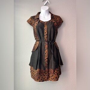 S.M. Yuan Asian Designer Shirt Dress Leopard 100% Silk Small Unique Fashion Art